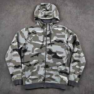 Nike Mens Camo Full Zip Hoodie Gray Black White Camouflage AQ0596-065 Size M